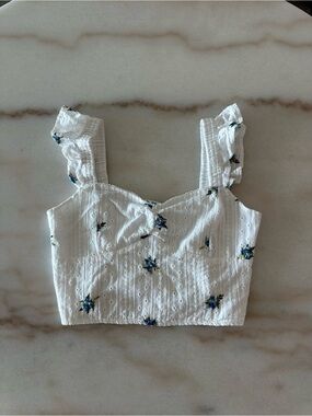 Kirious Los Angeles 100% Cotton White Eyelet Floral Crop Top Size Medium